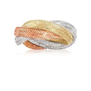🆕 Italian 14kt Tri-Colored Gold Mesh Ring, Large (fits ring sizes 9-10)